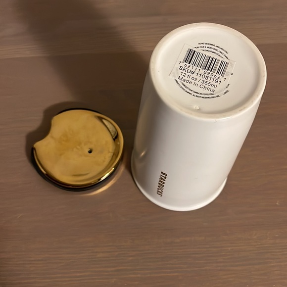 Starbucks White and Gold Peace Sign Ceramic Travel Mug - Picture 11 of 11